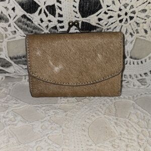 Cowhide Tri-fold Wallet, Id Credit Card Holder, Coin Pouch, Brown